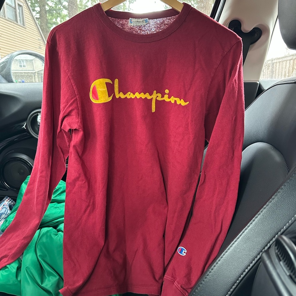Champion Burgundy Long Sleeve Shirt with Blue Tag